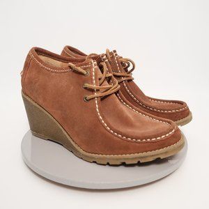 Sperry Shoes Women's 8.5 Brown Leather Loafers Suede Wedge Lace Up